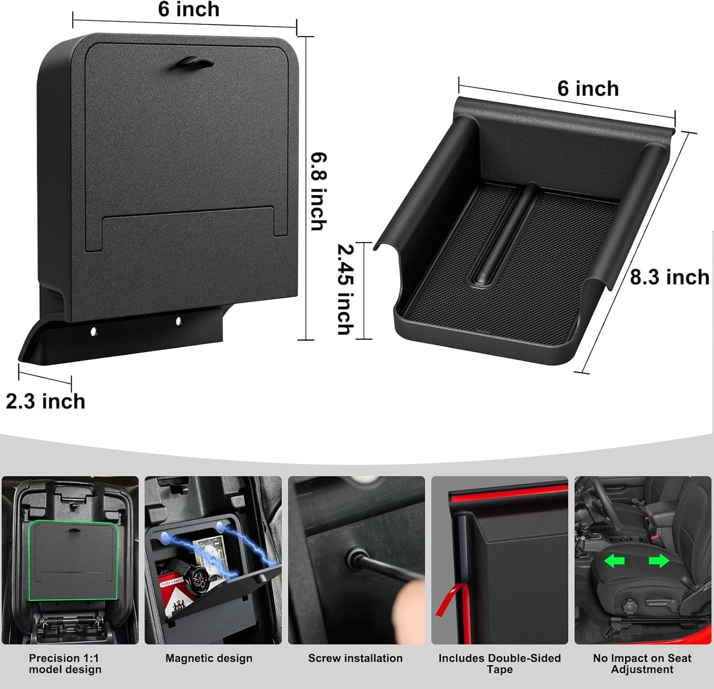 DIAMOOKY Front Under Seat Storage Organizer for Jeep Wrangler JL JLU 2018-2026 & Gladiator JT 2020 2021 2022 2023 2024 2025 2026 Accessories Hidden Center Console Organizer, 2PCS (Not for Power Seat) - image 7