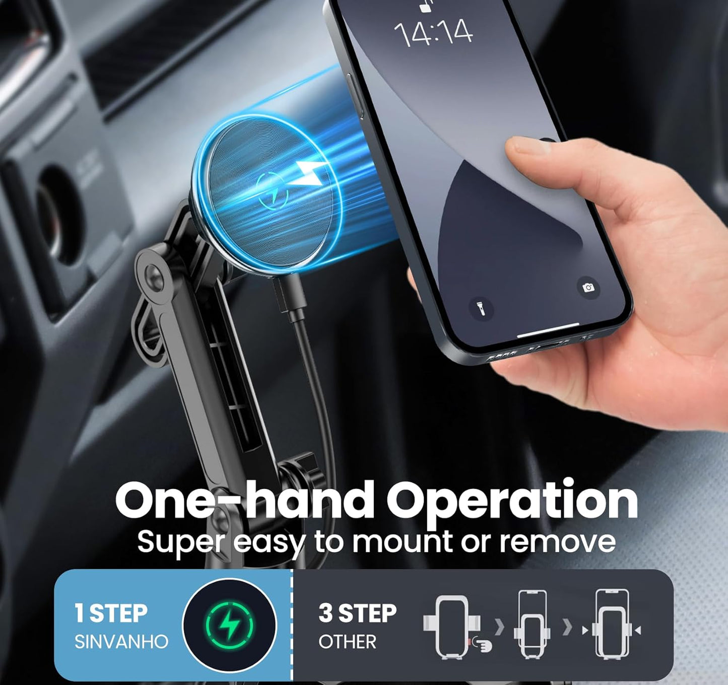 DIAMOOKY Magnetic Phone Car Holders for Magsafe Wireless Car Mount Charger 15W Cell Phone Stand with Adjustable Height for iPhone 12-16 Series