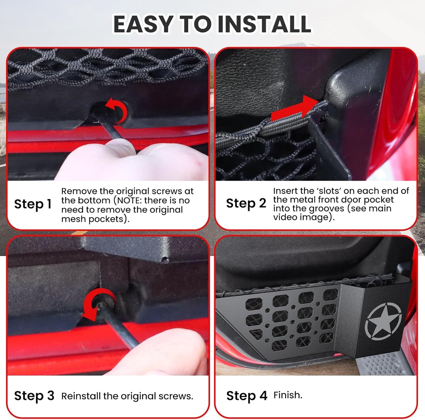 DIAMOOKY Rear Door Pocket Storage Box for Jeep Wrangler JL JLU 4XE 2018-2025 & Gladiator JT 2020-2022 2023 2024 2025, 2PCS - Rear Door Star