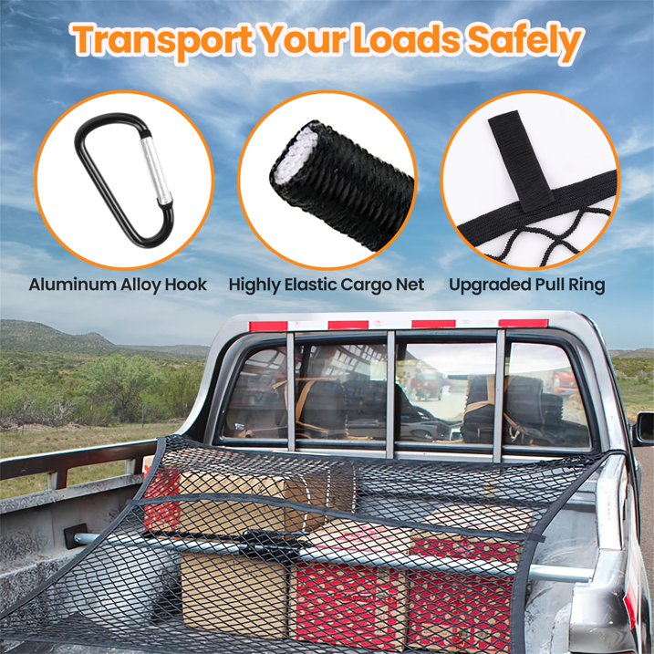 Diamooky 7ft x 7ft Truck Bed Cargo Net – Heavy-Duty Single-Layer Mesh with 8 Hooks, Universal Fit