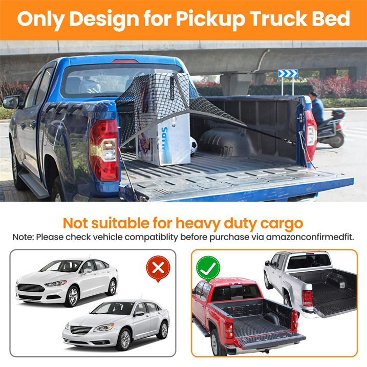 Diamooky 7ft x 7ft Truck Bed Cargo Net – Heavy-Duty Single-Layer Mesh with 8 Hooks, Universal Fit