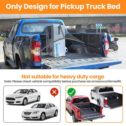 Diamooky 7ft x 7ft Truck Bed Cargo Net – Heavy-Duty Single-Layer Mesh with 8 Hooks, Universal Fit
