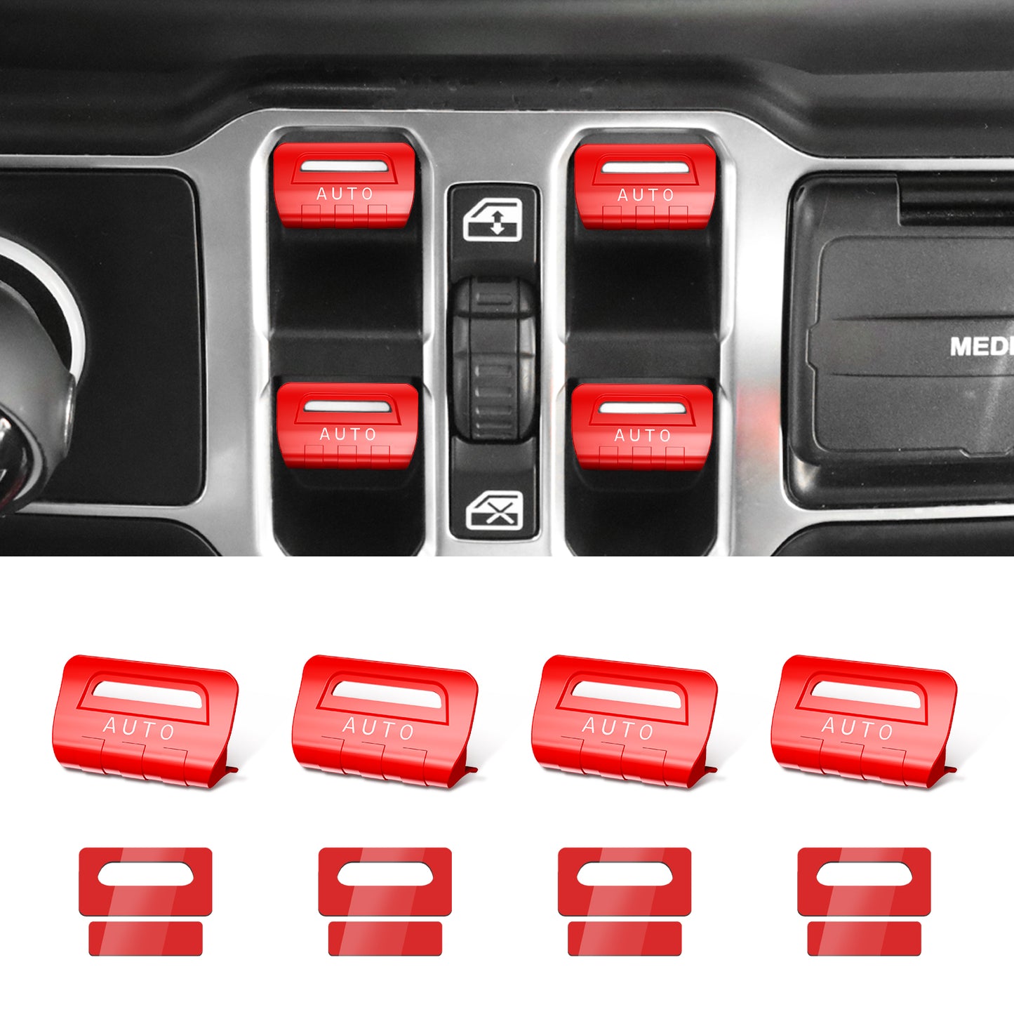 DIAMOOKY Metal Window Switch Button Cover 4PCS for Jeep Wrangler JL JLU 2018-2025 and Gladiator JT 2020-2025 Accessories,Red