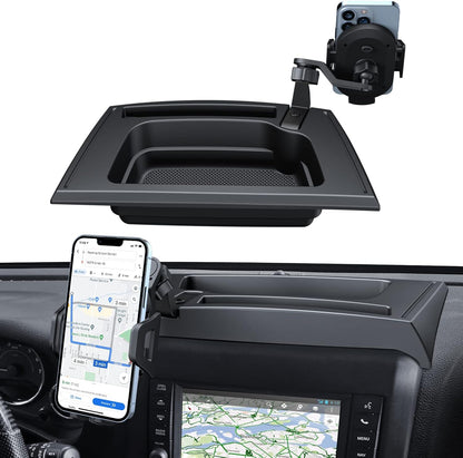 DIAMOOKY Phone Mount for 2011-2017 Jeep Wrangler JK JKU 360°Adjustable Phone Holder Dashboard Tray Storage Box System Kit