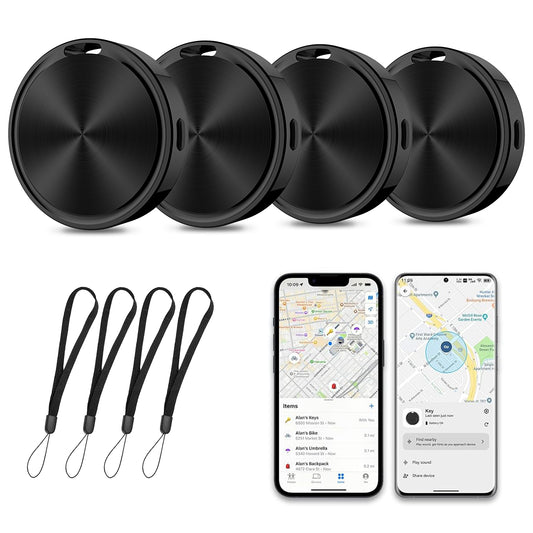 DIAMOOKY Air Tracker Tag for Android or iOS, 4 Pack Smart Item Finders for iPhone Find My or Google Find Hub, GPS Item Location Finder for Keys Luggage Wallet Pet, Black