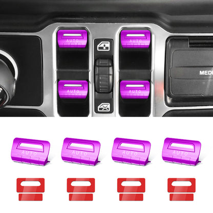 DIAMOOKY Metal Window Switch Button Cover 4PCS for Jeep Wrangler JL JLU 2018-2025 and Gladiator JT 2020-2025 Accessories, Purple