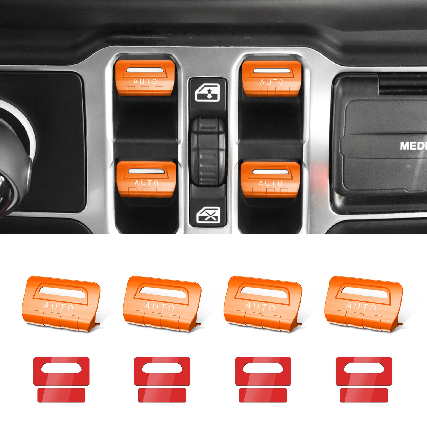 DIAMOOKY Metal Window Switch Button Cover 4PCS for Jeep Wrangler JL JLU 2018-2025 and Gladiator JT 2020-2025 Accessories,Orange