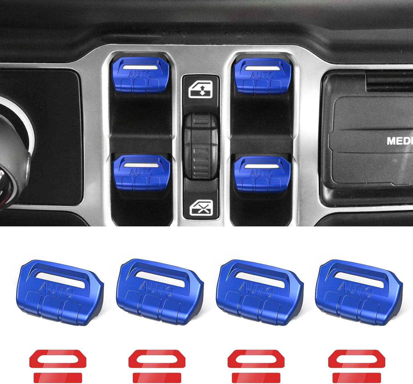 DIAMOOKY Window Switch Button Cover for Jeep Wrangler JL JLU 2025-2018 & Gladiator JT 2020-2025 4PCS, Blue
