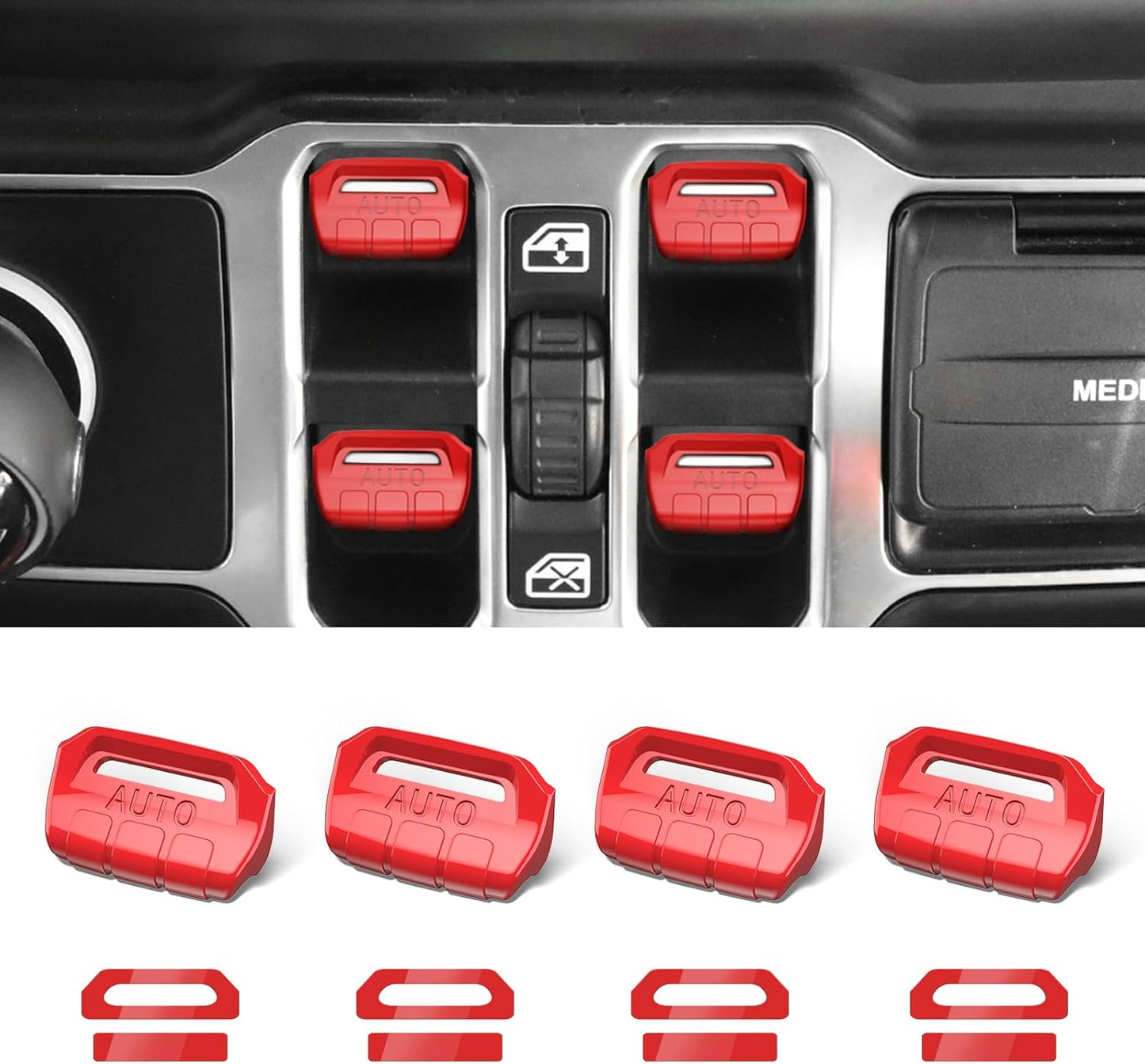 DIAMOOKY Window Switch Button Cover for Jeep Wrangler JL JLU 2025-2018 & Gladiator JT 2020-2025 4PCS, Red