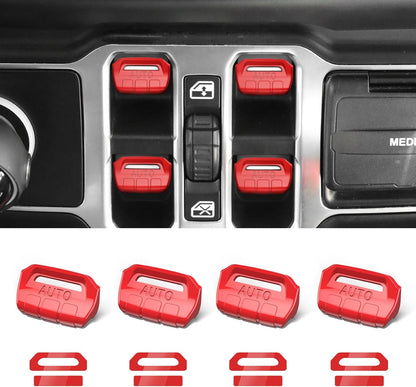 DIAMOOKY Window Switch Button Cover for Jeep Wrangler JL JLU 2025-2018 & Gladiator JT 2020-2025 4PCS, Red