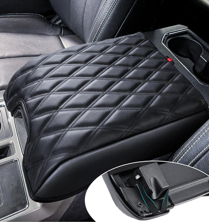 DIAMOOKY Center Console Cover Armrest Cover Compatible with Ford F150 2015-2020, F250 F350 F450 2017-2022, Expedition 2018-2024, PU Leather Arm Rest Covering for Car,Truck Interior Accessories