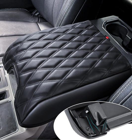 DIAMOOKY Center Console Cover Armrest Cover Compatible with Ford F150 2015-2020, F250 F350 F450 2017-2022, Expedition 2018-2024, PU Leather Arm Rest Covering for Car,Truck Interior Accessories