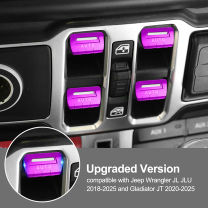 DIAMOOKY Metal Window Switch Button Cover 4PCS for Jeep Wrangler JL JLU 2018-2025 and Gladiator JT 2020-2025 Accessories, Purple