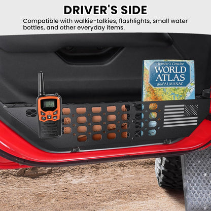 DIAMOOKY Front Door Pocket Storage Box for Jeep Wrangler JL JLU 4XE 2018-2025 & Gladiator JT 2020-2022 2023 2024 2025, 2PCS - Front Door Flat Flag