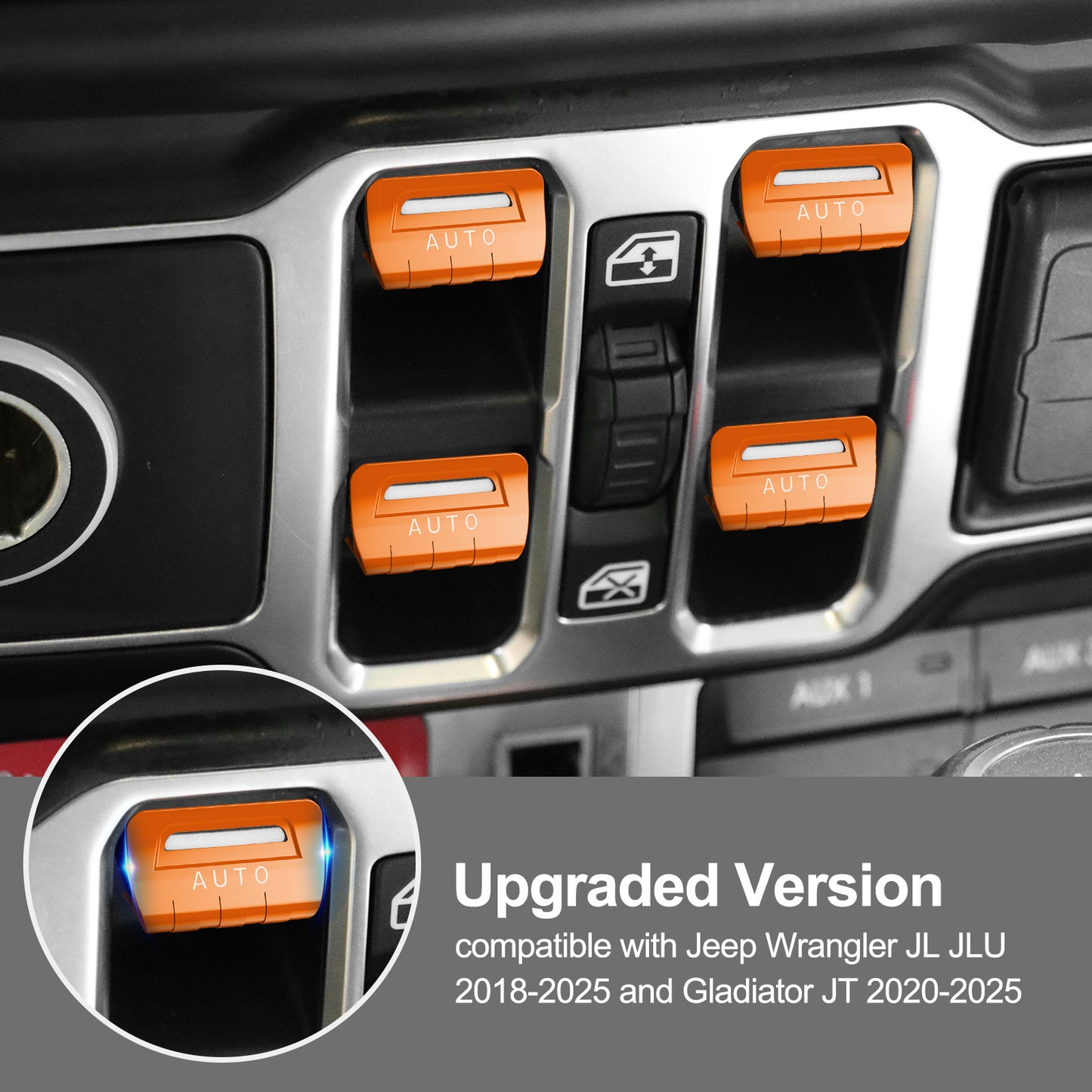 DIAMOOKY Metal Window Switch Button Cover 4PCS for Jeep Wrangler JL JLU 2018-2025 and Gladiator JT 2020-2025 Accessories,Orange