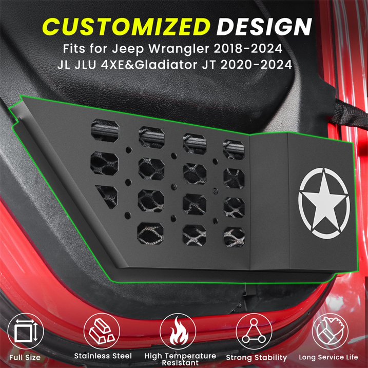 DIAMOOKY Rear Door Pocket Storage Box for Jeep Wrangler JL JLU 4XE 2018-2025 & Gladiator JT 2020-2022 2023 2024 2025, 2PCS - Rear Door Star