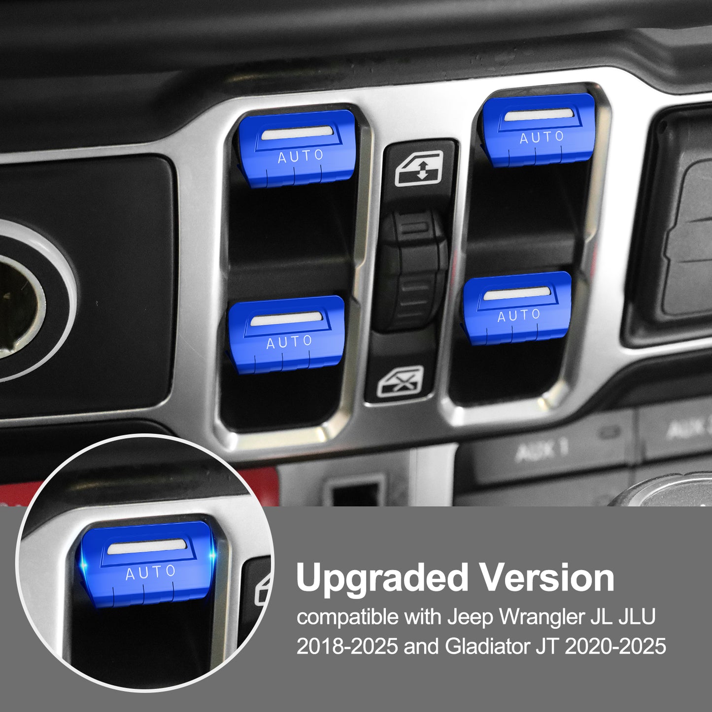 DIAMOOKY Metal Window Switch Button Cover 4PCS for Jeep Wrangler JL JLU 2018-2025 and Gladiator JT 2020-2025 Accessories,Blue