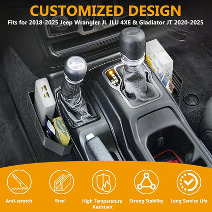 DIAMOOKY Metal Center Console Organizer, Storage Box Tray for Jeep Wrangler Accessories and Jeep Gladiator JL JLU 2025 2024 2023 2022-2018 Rubicon Sahara 4xe, Not for JK/JKU
