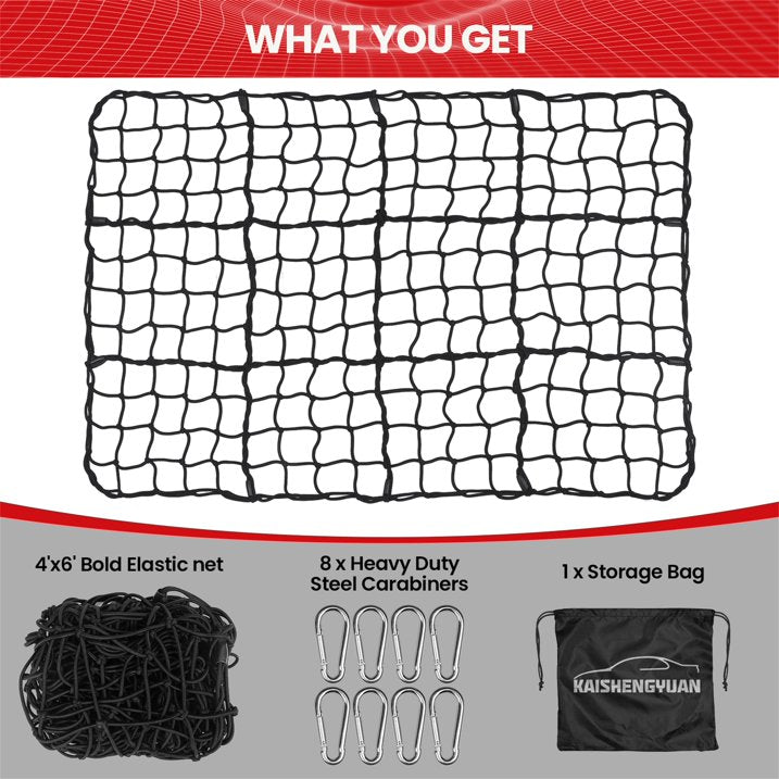Diamooky 12ft x 8ft Truck Bed Cargo Net – Heavy-Duty Elastic Mesh with 8 Hooks, Universal Fit