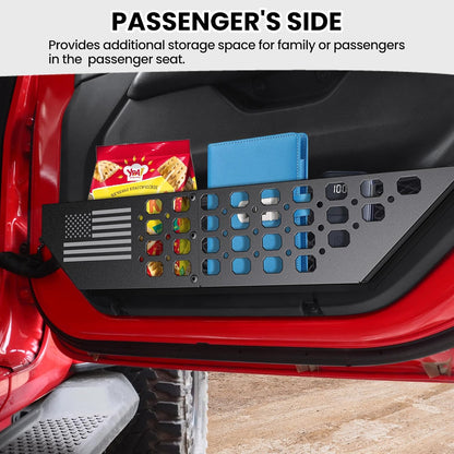 DIAMOOKY Front Door Pocket Storage Box for Jeep Wrangler JL JLU 4XE 2018-2025 & Gladiator JT 2020-2022 2023 2024 2025, 2PCS - Front Door Flat Flag