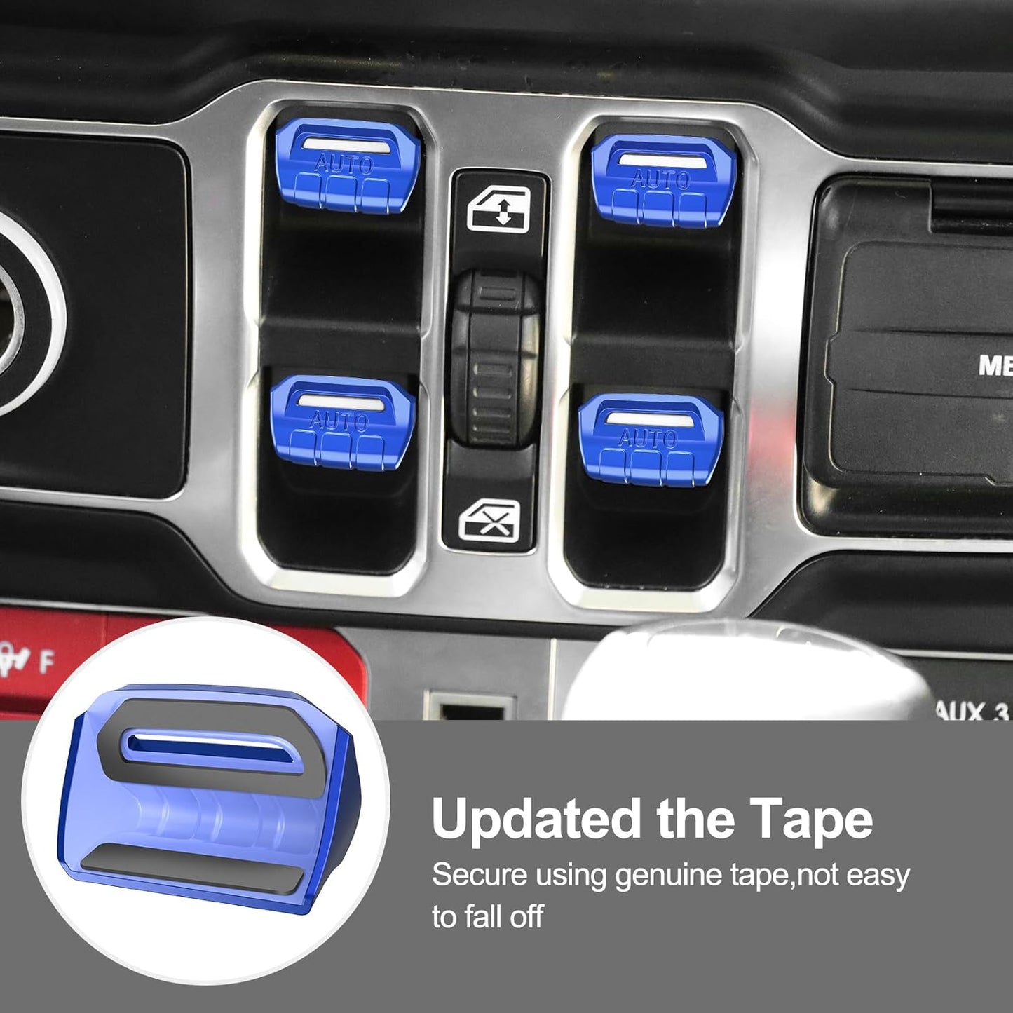 DIAMOOKY Window Switch Button Cover for Jeep Wrangler JL JLU 2025-2018 & Gladiator JT 2020-2025 4PCS, Blue