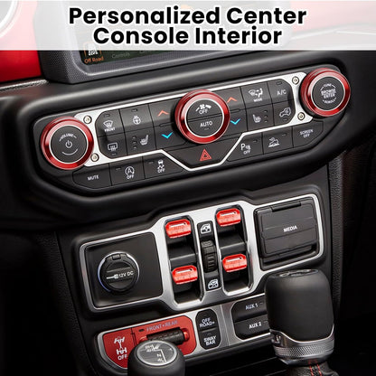 DIAMOOKY Jeep Wrangler & Gladiator Accessories Metal Button Knob Cover, Window Switch Button Cover Volume Radio Air Conditioner Headlight Switch Knob Cover, 8PCS, Red
