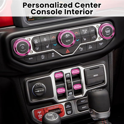 DIAMOOKY Jeep Wrangler & Gladiator Accessories Metal Button Knob Cover, Window Switch Button Cover Volume Radio Air Conditioner Headlight Switch Knob Cover,8PCS,Pink