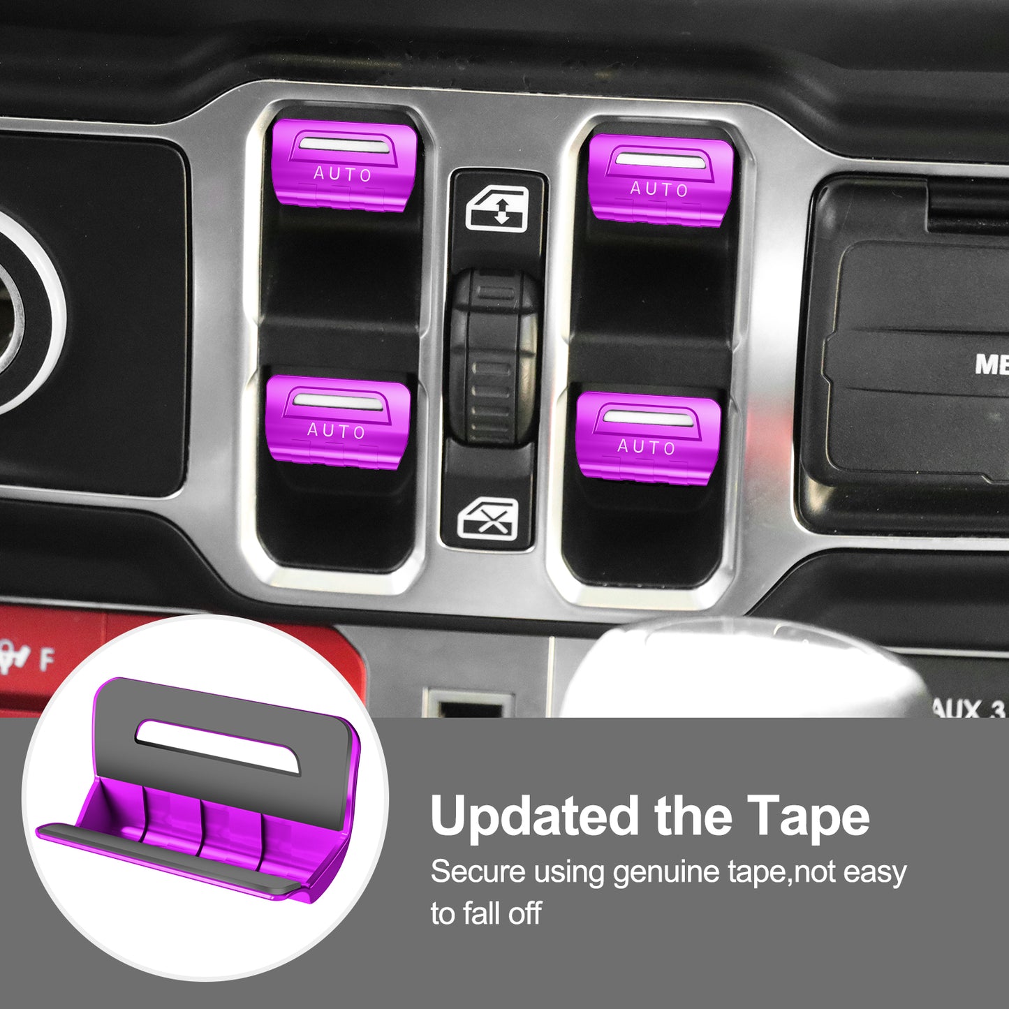 DIAMOOKY Metal Window Switch Button Cover 4PCS for Jeep Wrangler JL JLU 2018-2025 and Gladiator JT 2020-2025 Accessories, Purple