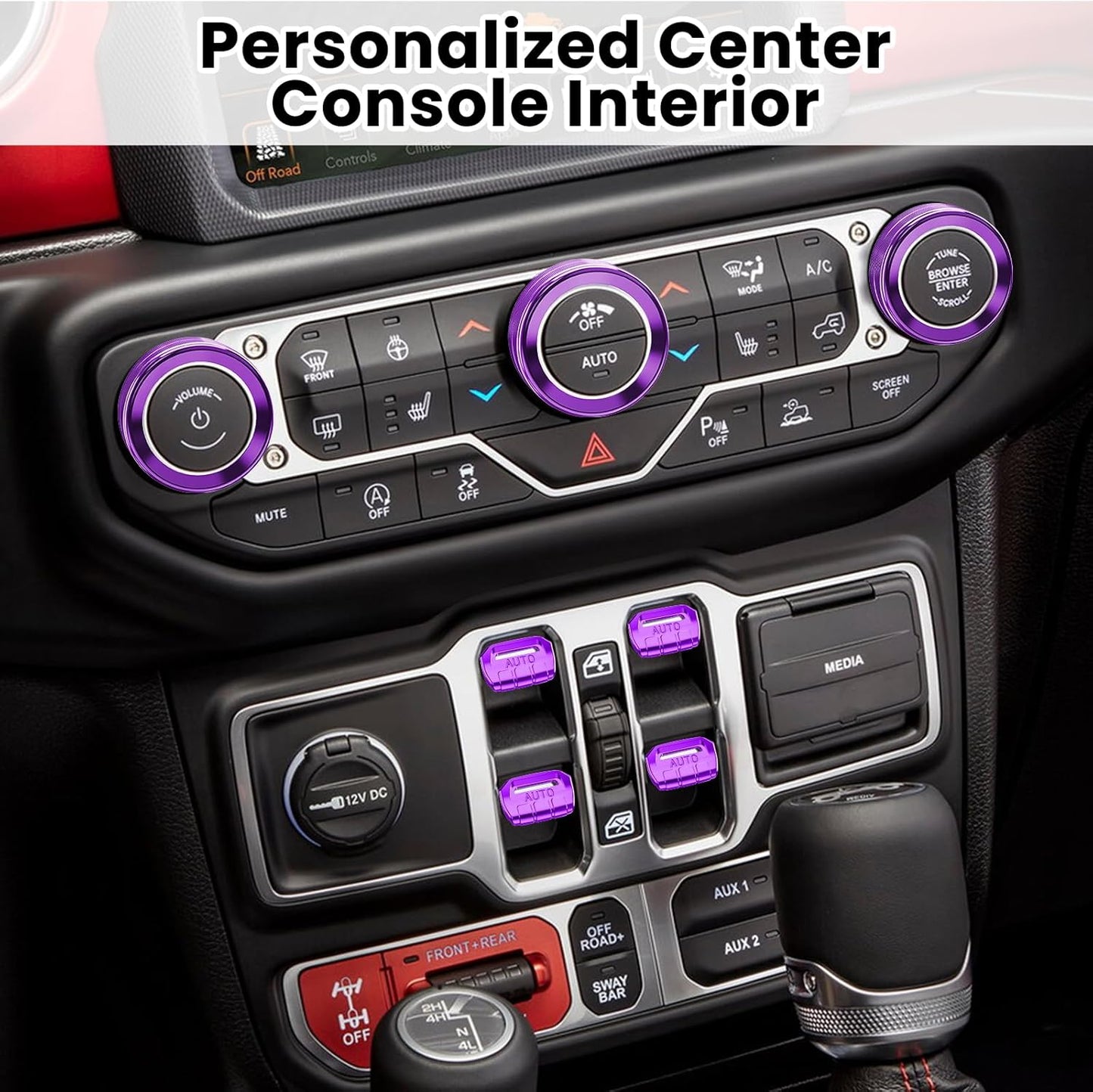 DIAMOOKY Jeep Wrangler & Gladiator Accessories Metal Button Knob Cover, Window Switch Button Cover Volume Radio Air Conditioner Headlight Switch Knob Cover,8PCS,Purple