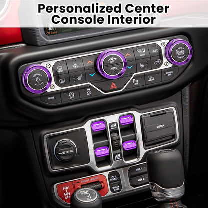 DIAMOOKY Jeep Wrangler & Gladiator Accessories Metal Button Knob Cover, Window Switch Button Cover Volume Radio Air Conditioner Headlight Switch Knob Cover,8PCS,Purple