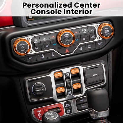 DIAMOOKY Jeep Wrangler & Gladiator Accessories Metal Button Knob Cover, Window Switch Button Cover Volume Radio Air Conditioner Headlight Switch Knob Cover,8PCS,Orange