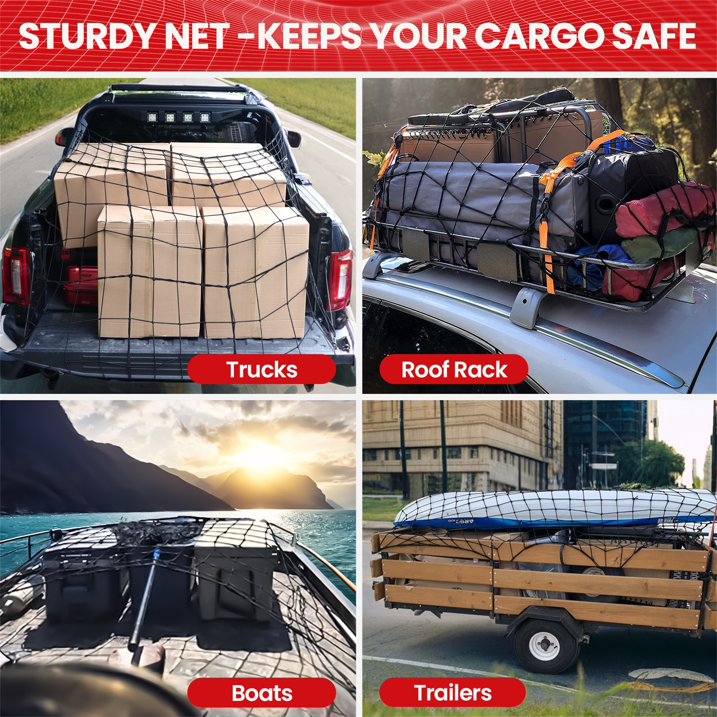 Diamooky 12ft x 8ft Truck Bed Cargo Net – Heavy-Duty Elastic Mesh with 8 Hooks, Universal Fit