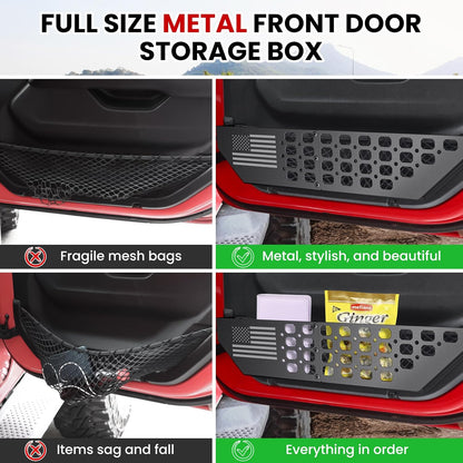 DIAMOOKY Front Door Pocket Storage Box for Jeep Wrangler JL JLU 4XE 2018-2025 & Gladiator JT 2020-2022 2023 2024 2025, 2PCS - Front Door Flat Flag