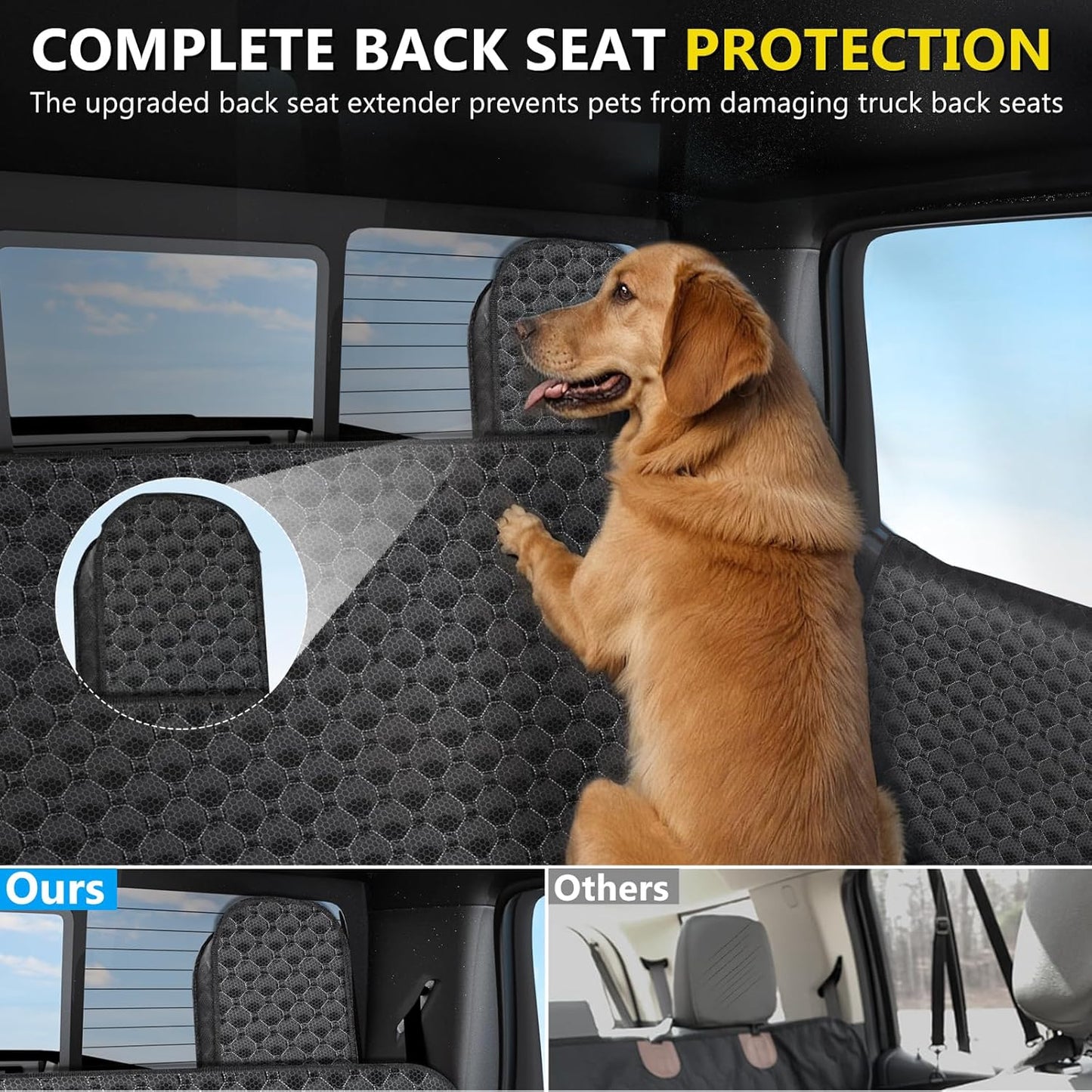DIAMOOKY Truck Back Seat Cover for Dogs with Car Door Protector, Truck Back Seat Extender Dog Hammock for F150/Silverado 1500/GMC Sierra 1500/RAM 1500/Titan, Holds 420lbs