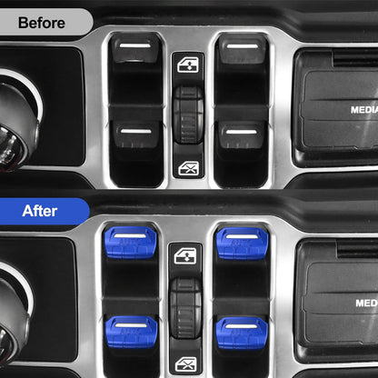 DIAMOOKY Window Switch Button Cover for Jeep Wrangler JL JLU 2025-2018 & Gladiator JT 2020-2025 4PCS, Blue