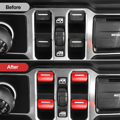 DIAMOOKY Metal Window Switch Button Cover 4PCS for Jeep Wrangler JL JLU 2018-2025 and Gladiator JT 2020-2025 Accessories,Red