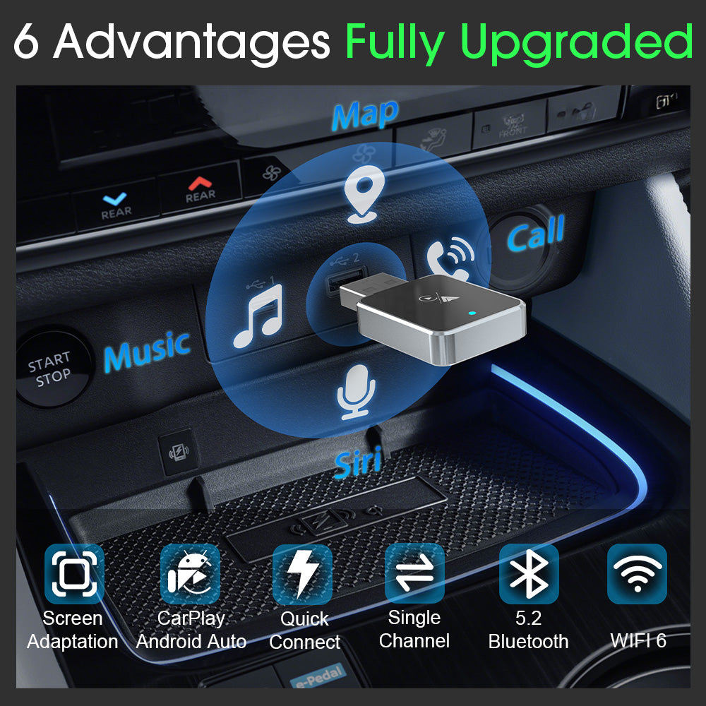 DIAMOOKY Wireless Carplay Adapter, Apple CarPlay and Android Auto Adapter 2 in 1 Convert Wired to Wireless, Plug and Play for iPhone 6+, iOS 10+ & Android 11+, Black