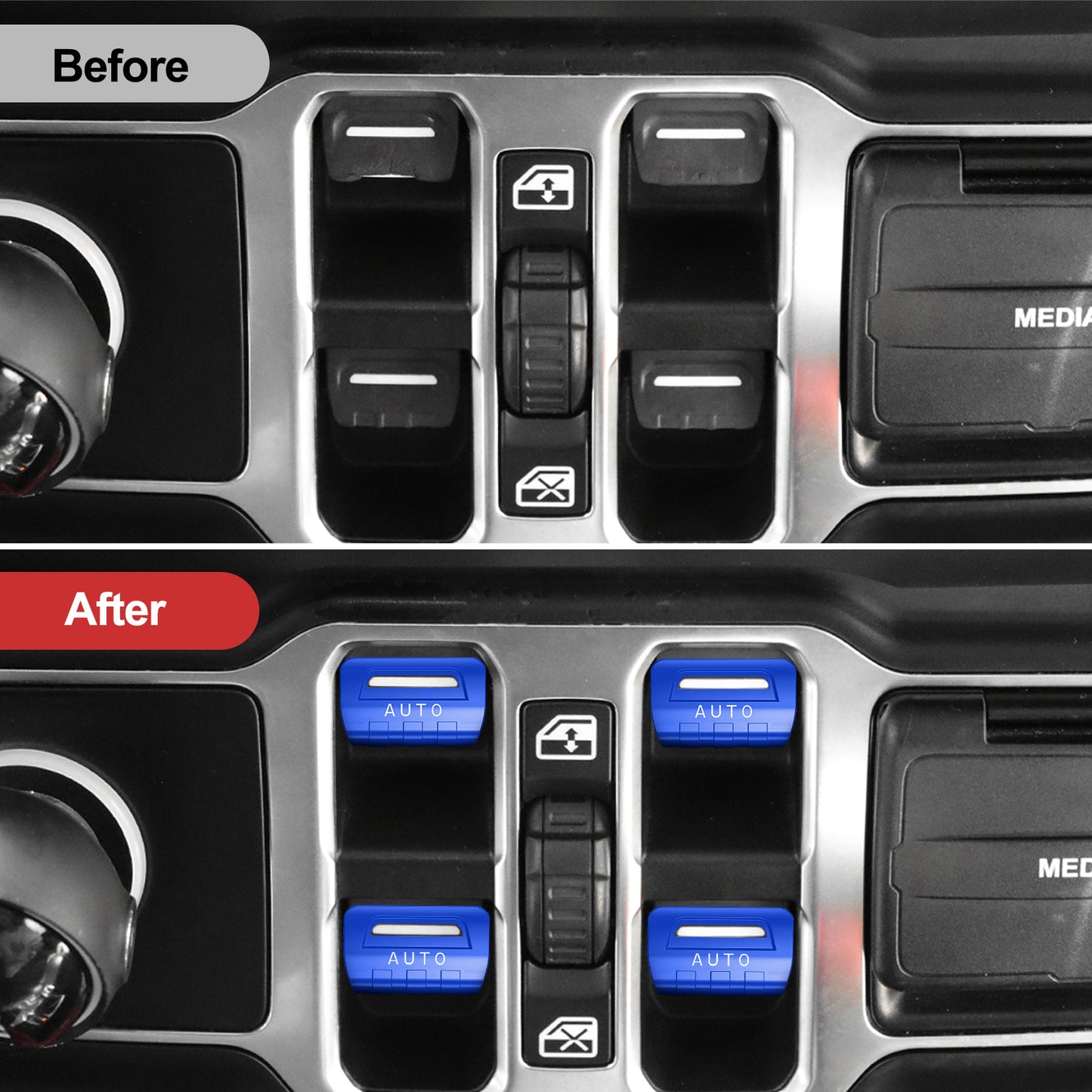 DIAMOOKY Metal Window Switch Button Cover 4PCS for Jeep Wrangler JL JLU 2018-2025 and Gladiator JT 2020-2025 Accessories,Blue