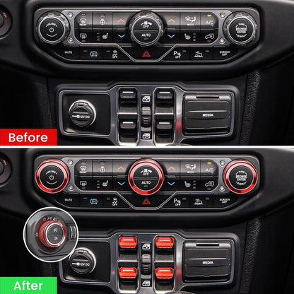 DIAMOOKY Jeep Wrangler & Gladiator Accessories Metal Button Knob Cover, Window Switch Button Cover Volume Radio Air Conditioner Headlight Switch Knob Cover, 8PCS, Red