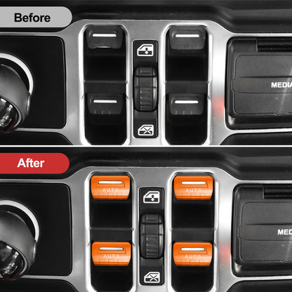 DIAMOOKY Metal Window Switch Button Cover 4PCS for Jeep Wrangler JL JLU 2018-2025 and Gladiator JT 2020-2025 Accessories,Orange