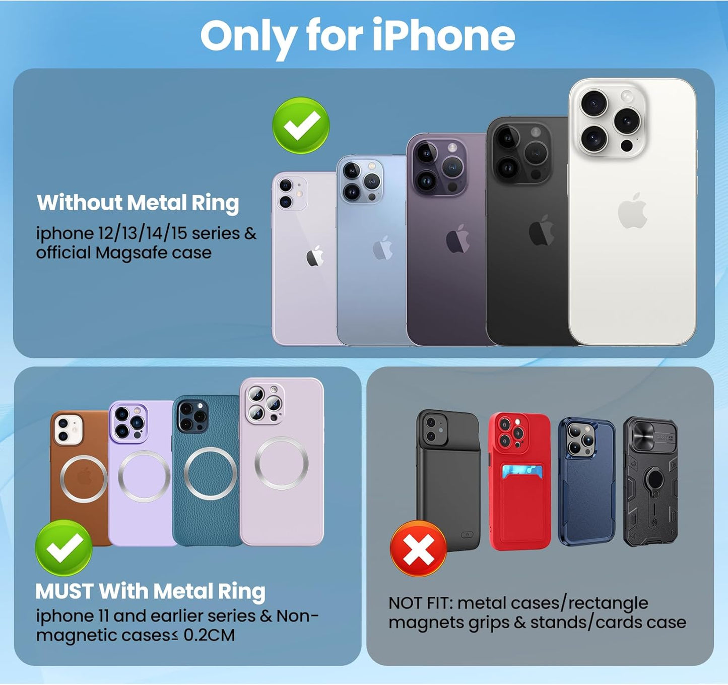 DIAMOOKY Magnetic Phone Car Holders for Magsafe Wireless Car Mount Charger 15W Cell Phone Stand with Adjustable Height for iPhone 12-16 Series