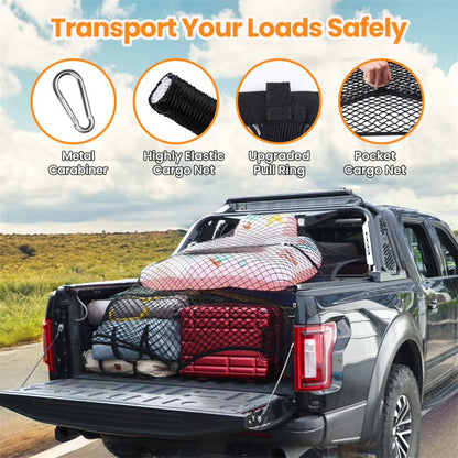 Diamooky 7ft x 7ft Truck Bed Cargo Net – Heavy-Duty Double-Layer Mesh with 8 Hooks, Universal Fit