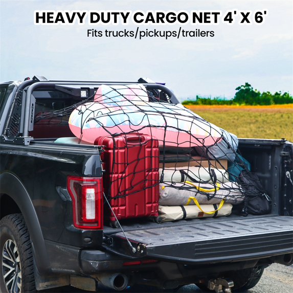 Diamooky 12ft x 8ft Truck Bed Cargo Net – Heavy-Duty Elastic Mesh with 8 Hooks, Universal Fit