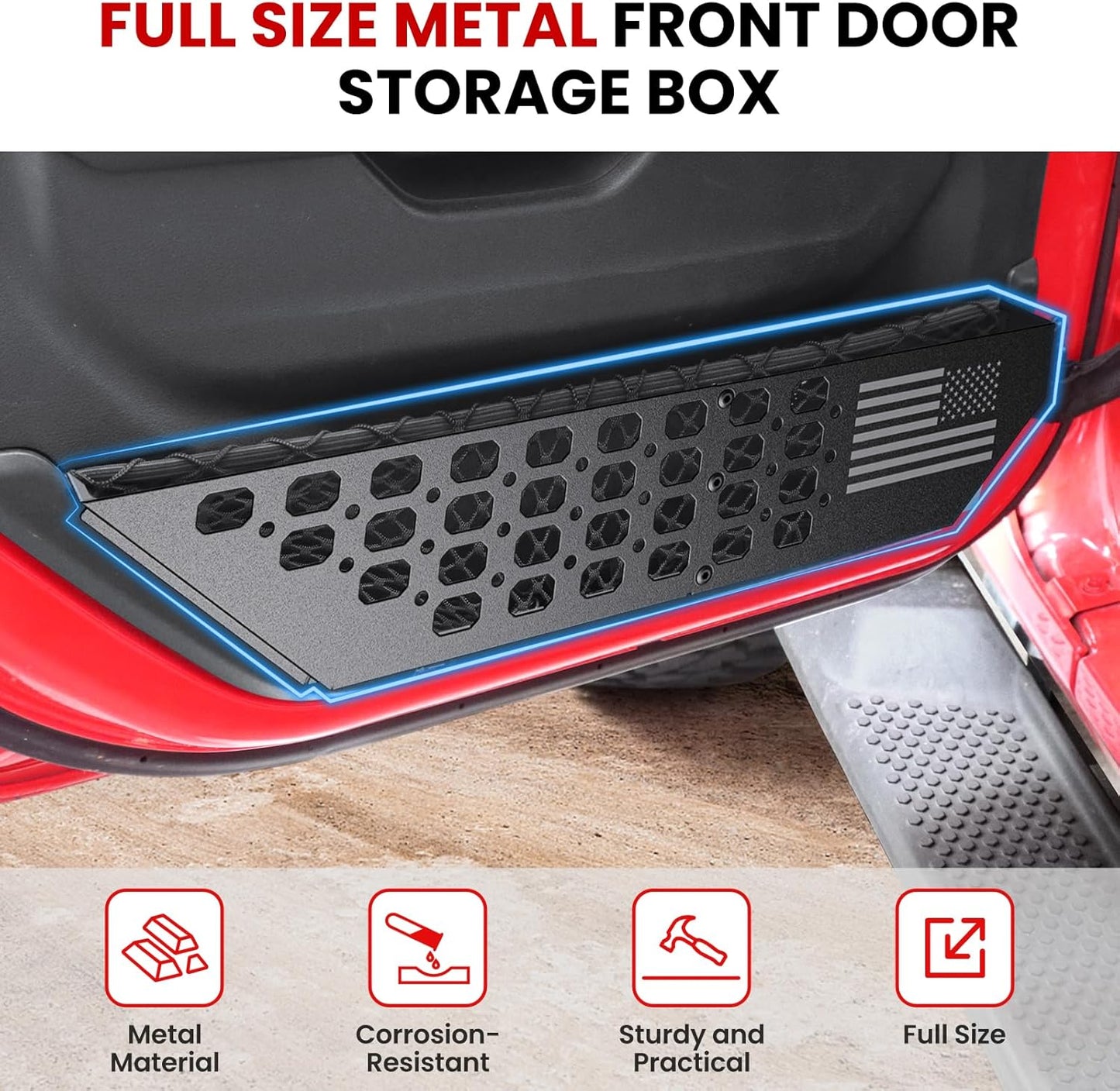 DIAMOOKY Front Door Pocket Storage Box for Jeep Wrangler JL JLU 4XE 2018-2025 & Gladiator JT 2020-2022 2023 2024 2025, 2PCS - Front Door Flat Flag