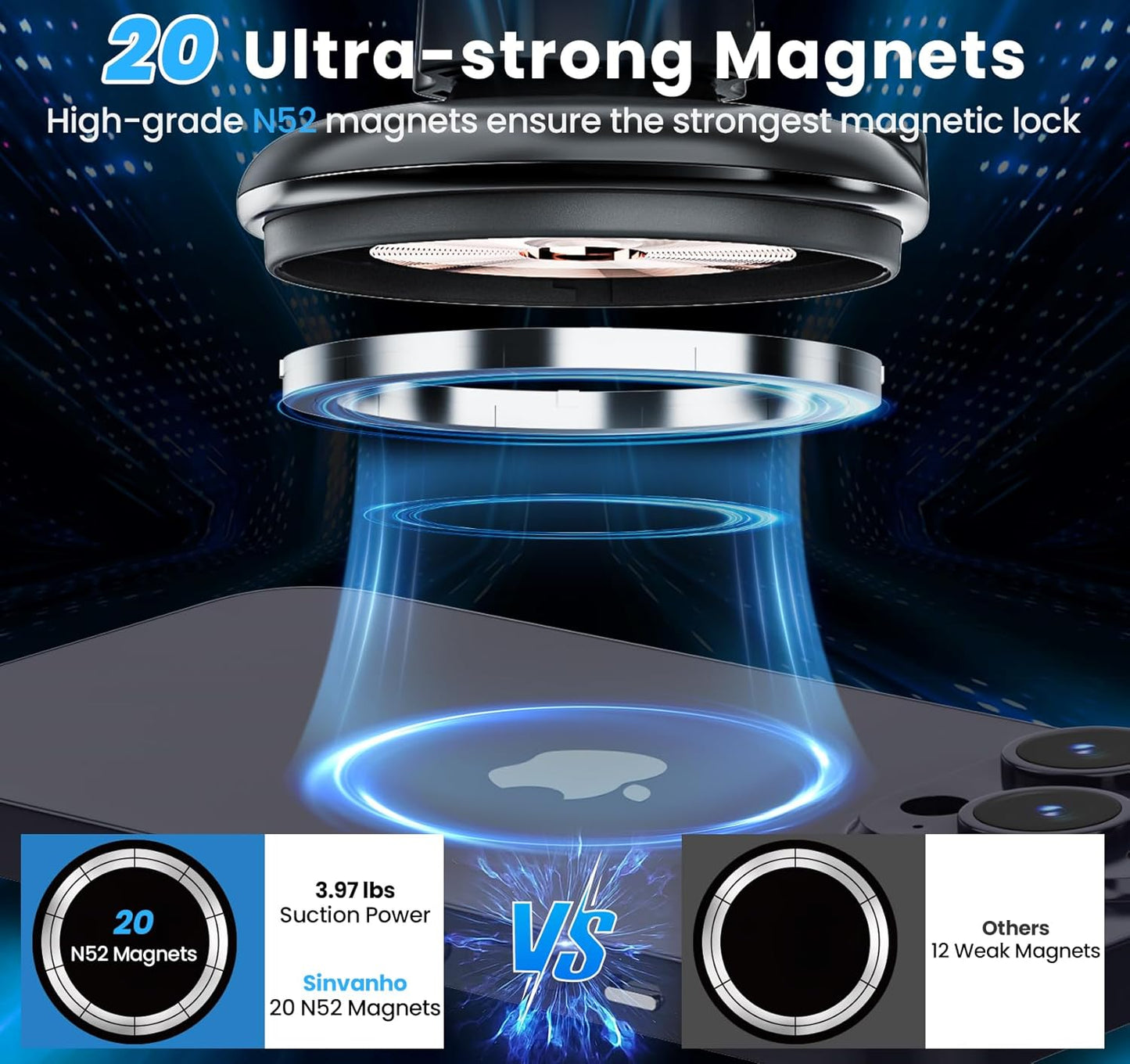 DIAMOOKY Magnetic Phone Car Holders for Magsafe Wireless Car Mount Charger 15W Cell Phone Stand with Adjustable Height for iPhone 12-16 Series