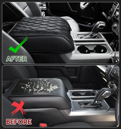 DIAMOOKY Center Console Cover Armrest Cover Compatible with Ford F150 2015-2020, F250 F350 F450 2017-2022, Expedition 2018-2024, PU Leather Arm Rest Covering for Car,Truck Interior Accessories