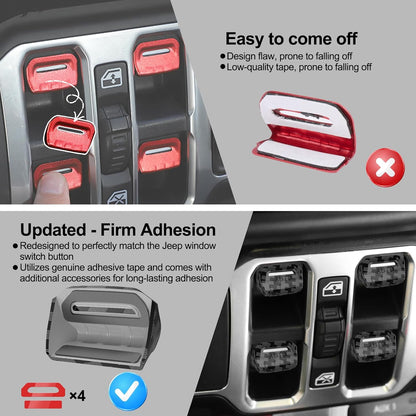 DIAMOOKY Window Switch Button Cover for Jeep Wrangler JL JLU 2025-2018 & Gladiator JT 2020-2025 4PCS, Black