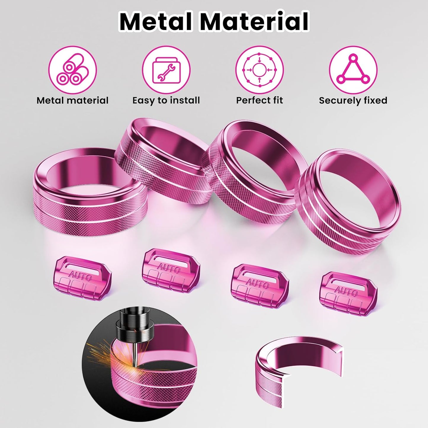 DIAMOOKY Jeep Wrangler & Gladiator Accessories Metal Button Knob Cover, Window Switch Button Cover Volume Radio Air Conditioner Headlight Switch Knob Cover,8PCS,Pink