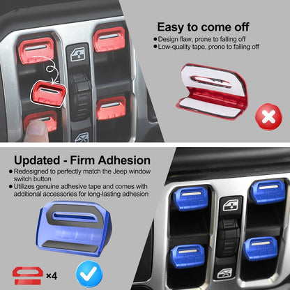 DIAMOOKY Window Switch Button Cover for Jeep Wrangler JL JLU 2025-2018 & Gladiator JT 2020-2025 4PCS, Blue