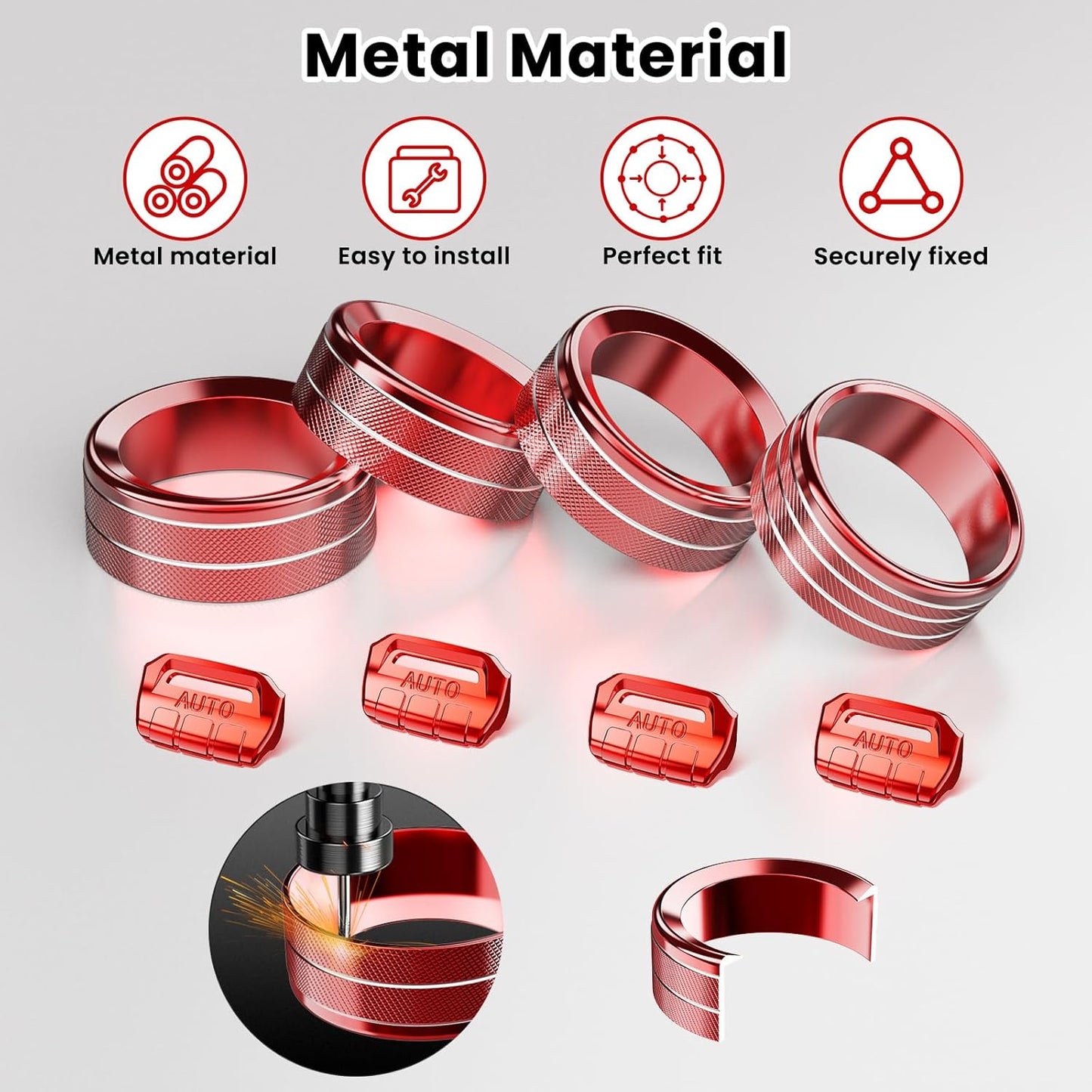 DIAMOOKY Jeep Wrangler & Gladiator Accessories Metal Button Knob Cover, Window Switch Button Cover Volume Radio Air Conditioner Headlight Switch Knob Cover, 8PCS, Red